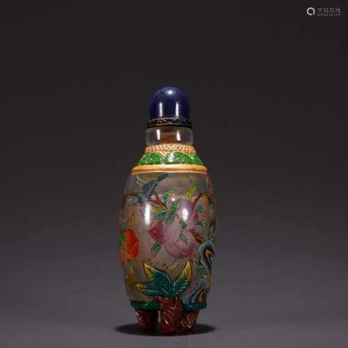 Coloured glaze coloured drawing or pattern, peach snuff bott...