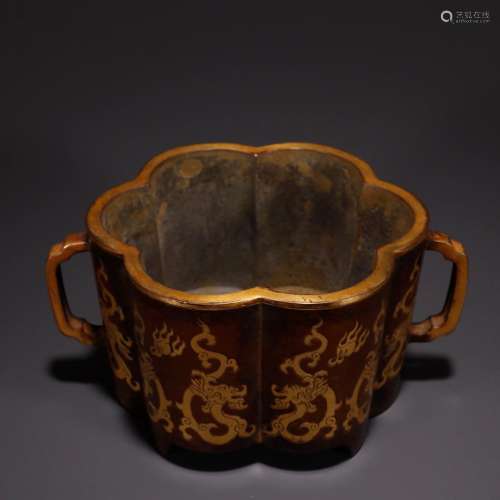 Old copper, gold dragon pattern incense burnerSpecification:...