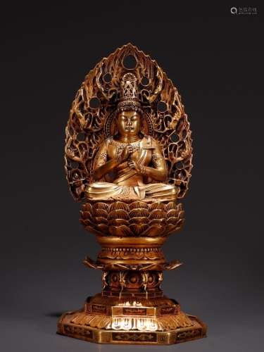 Copper and gold guanyin statuesSpecification: high 24 wide 1...