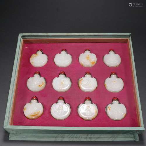 Hetian jade seed makings zodiac snuff bottles.Specification:...