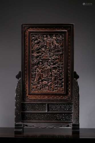 Stories of famous large plaque lobular red sandalwood inlaid...