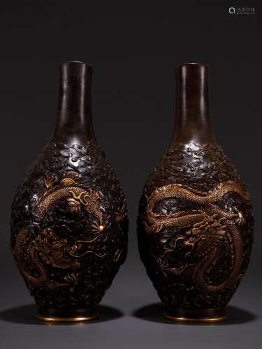 Old cupreous embryo, fine gold dragon bottle a pairSpecifica...