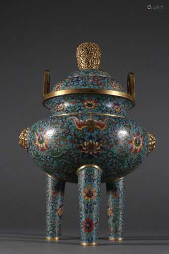 Copper and gold cloisonne blooming flowers incense burner.Sp...