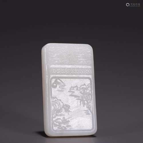 Hetian jade, a full work carved jade landscape artistic conc...