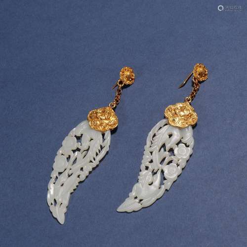 The gold silver hetian jade seed makings grain eardrop coupl...