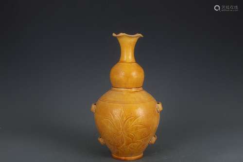 Kiln yellow glaze pick carved bound branch pattern flower bo...