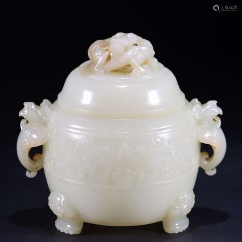 , hotan white jade beast lines cover furnace in extremely go...