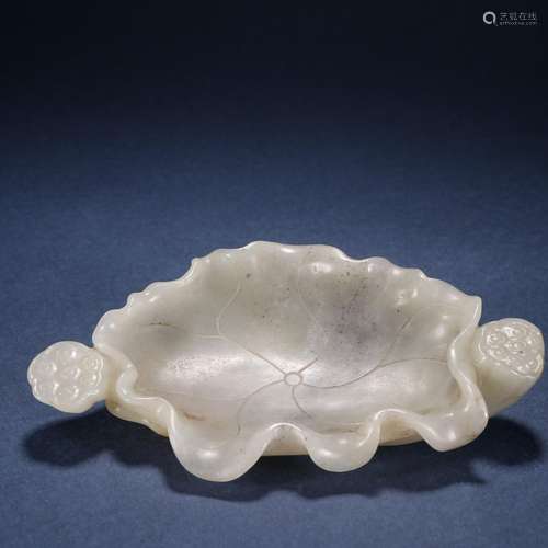 Hetian jade lotus leaf writing brush washer.Specification: h...