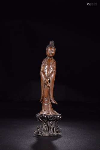 Night: boxwood guanyin stands resemble6 cm wide and 4.5 cm h...