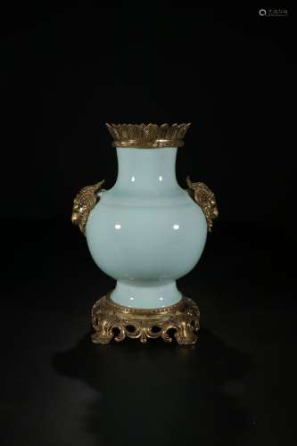 , "" sheep powder blue glaze with copper and gold ...