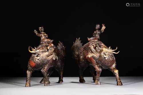 Paint, copper gold kylin Zi aroma of a coupleSize: 37 * 12 *...