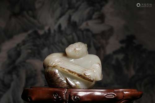 A: hetian jade figurines of people to play the piano328.4 gr...