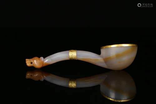 Liao, silver and gold agate, rich and elegant, fine gold sta...