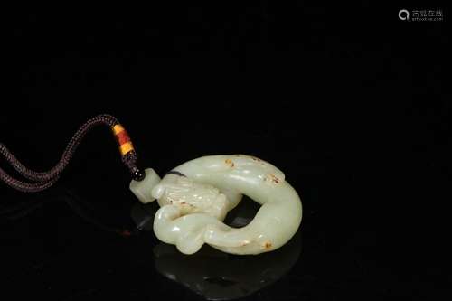 Hetian jade dragon carving glass, flat, hollow glass carving...