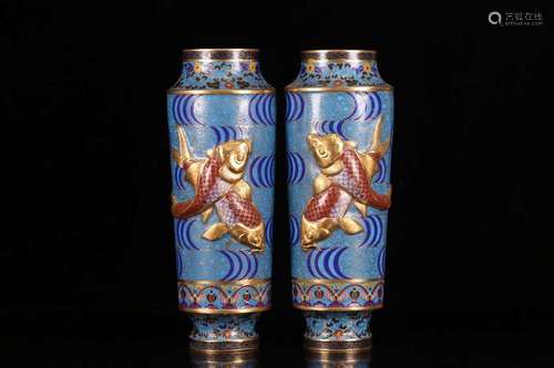 Cloisonne "primary" design a pair.Padding copper, ...