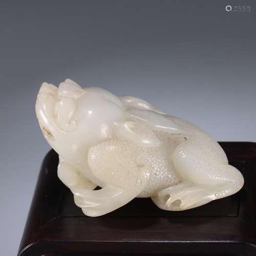 : hetian jade "maxim" three fine toad furnishing a...