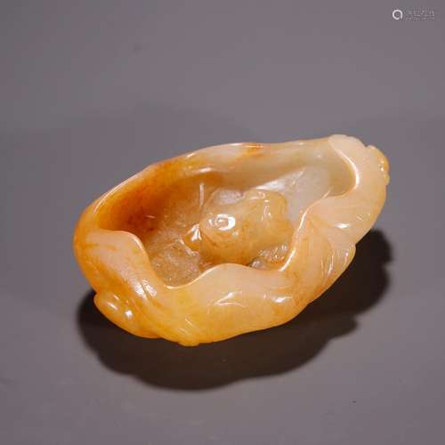 Writing brush washer, old hetian jade lotus frogSpecificatio...