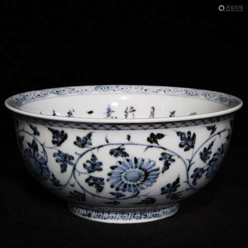 Blue and white shochiku 9.6 x20.2 MeiWen bowl