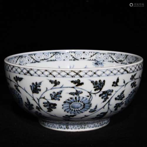 Blue and white shochiku 9.8 x20.5 MeiWen bowl