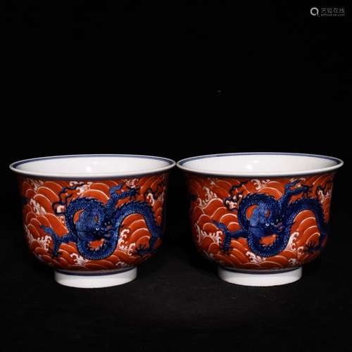 Blue and white alum red dragon grain is 11.8 x16.3 bowl