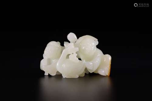 Hetian jade carving the lad drama goose furnishing articlesS...