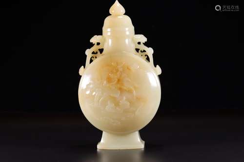 Wait hetian jade aniseed carved yang water bottleHigh 22.2 c...