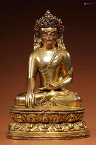 Copper, gold coronet Buddha statue16 cm high, 10.6 cm long, ...