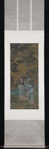 P35N travel south court painter Liu nian old silk scroll bea...