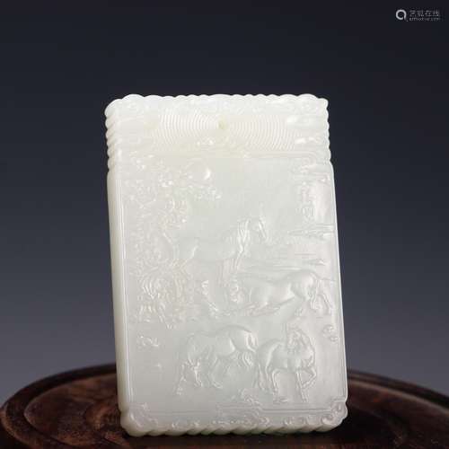 Figure listed, hetian jade, eight junSize: 3.9 cm long and 5...