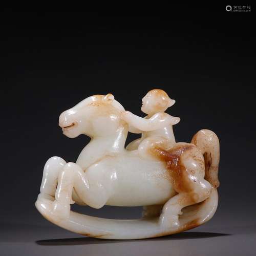 Hetian jade, seed makings boy riding carvingsSpecification: ...