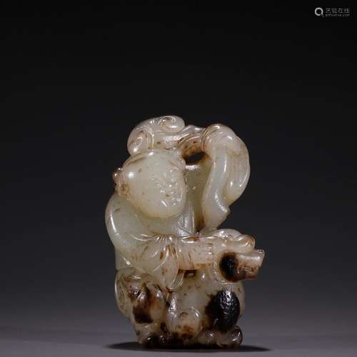 Old hetian jade ruyi lad carvingsSpecification: high 8.2 5.2...