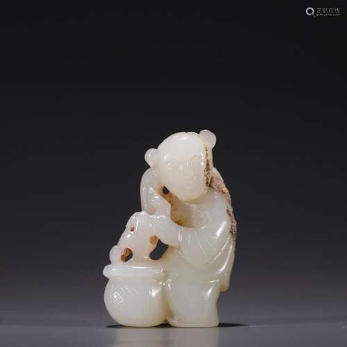 Old hetian jade shopping basket, the lad carvingsSpecificati...