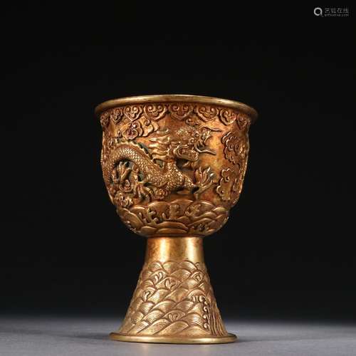 Copper and gold auspicious YunLongWen footed cup.Specificati...