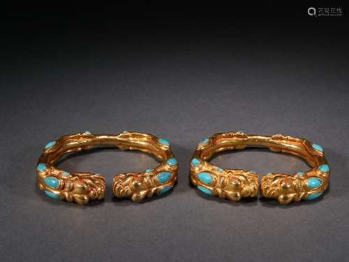 Copper and gold with green pine bibcock bracelet a couple.Sp...