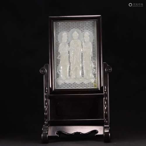 : hetian jade three holy plaque in the westTotal size: 17.5 ...