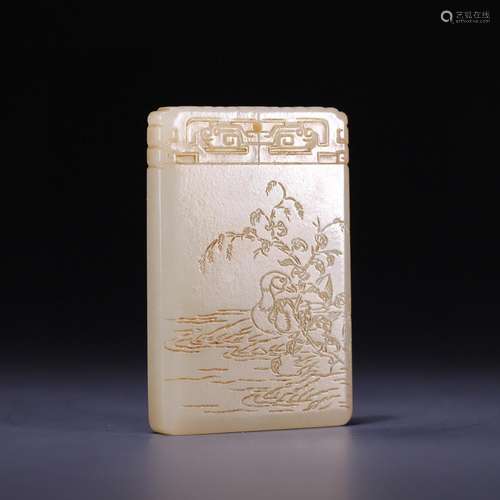 Paddle verse card: hetian jade gooseSize: 6 cm long, 4.2 cm ...