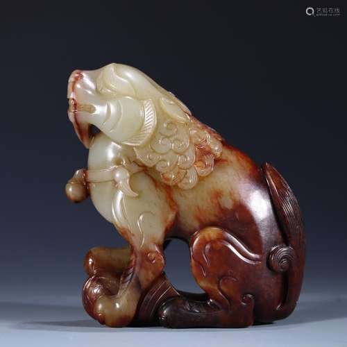 : hetian jade lion play ball furnishing articlesHigh 10.5 cm...