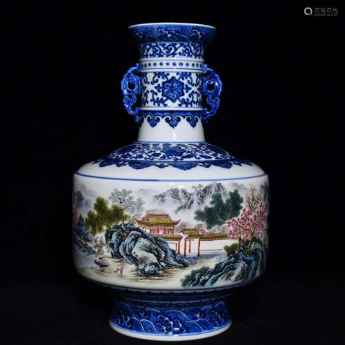 , with the blue and white pastel landscape pattern, diameter...
