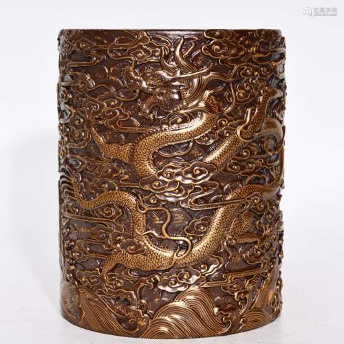 , bronze color paint relief sea dragon pen holder, high diam...