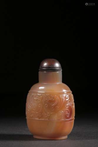 Natural agate carving grain snuff bottlesSize: 7.6 cm high, ...