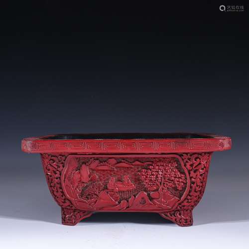 Carved lacquerware lacquer landscape character flowerpotSpec...