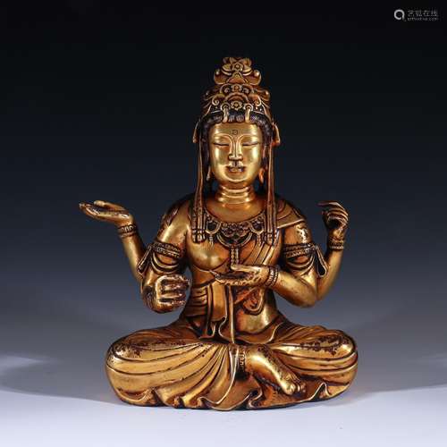 Copper and gold four arm guanyin statuesSpecification: high ...