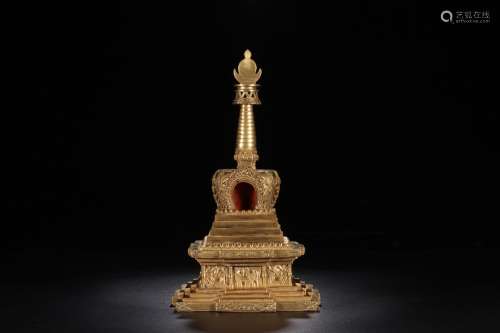 : gold stupaSize: high 26 cm, 14.7 cm wide weighs 2894.2 g.I...