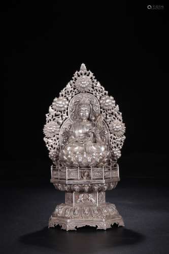 : silver - lotus guanyin statues‎ ‎ size: 25.1 cm high 14.5 ...