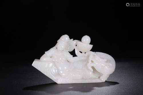 : hetian jade dragon of kannon ridingSize: 13.6 cm wide and ...