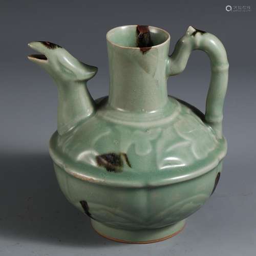 , blue glaze beast mouth pot16 long and 15.5 13.7 cm wide, w...