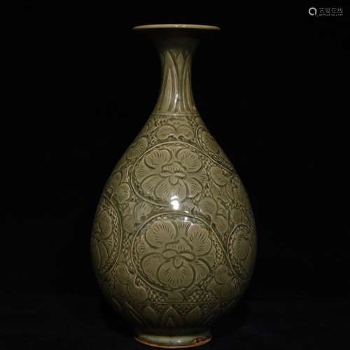 Yao state kiln carved flowers 32.5 x17 grain okho spring bot...