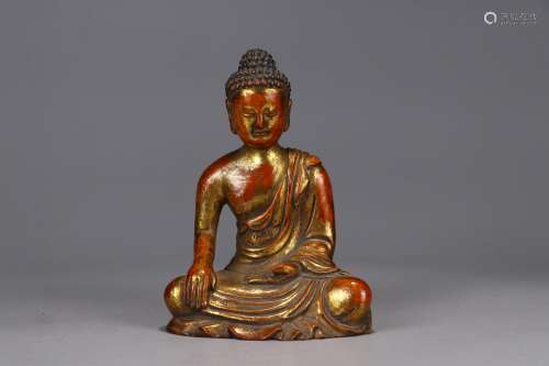 : boxwood gold-painted shakyamuni Buddha statue11.2 ㎝ long.8...