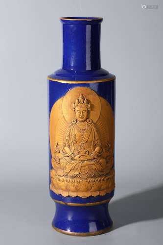 Blue glaze carving of BuddhaHigh: 43 cm, belly size: 14 cm, ...