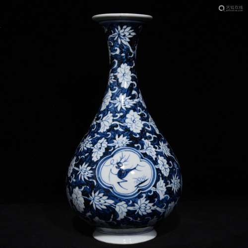 Blue and white flower grain okho spring bottle, high and dia...